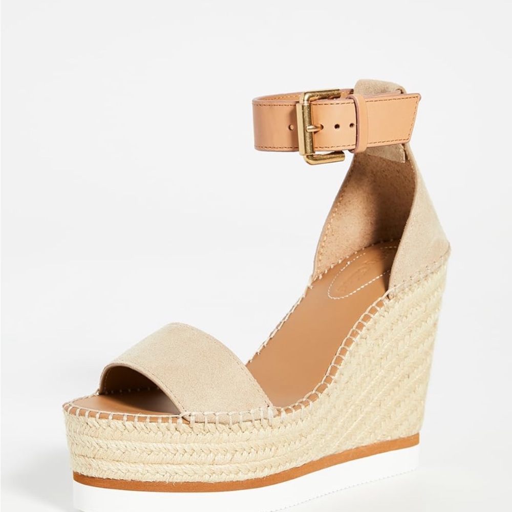 See by Chloe Glyn Wedge Espadrilles sz 38